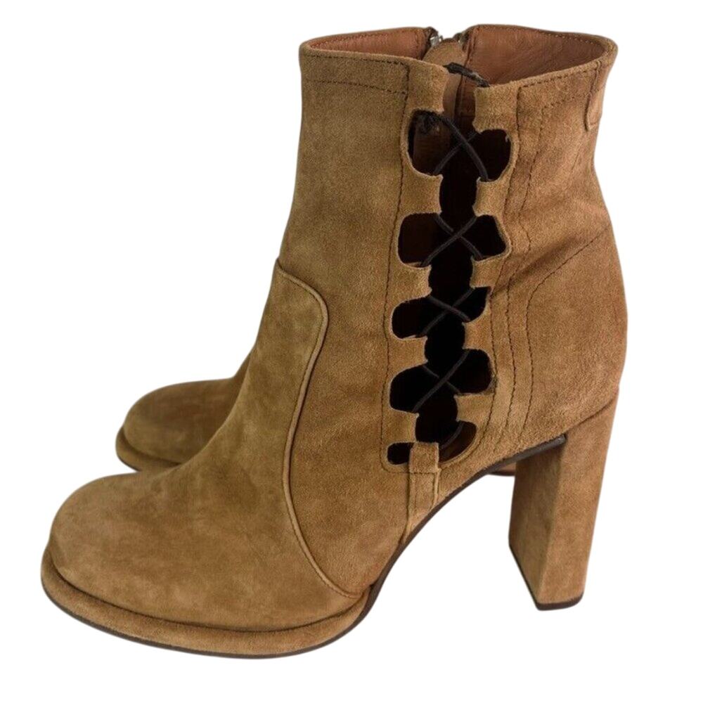 Free People Booties Womens US9 EU39 Marietta Walnut Suede Block High Heel Corset
